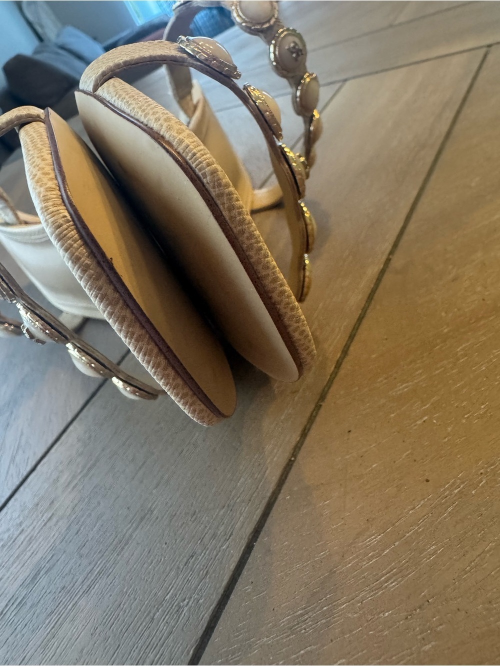 Sam Edelman Palma Slip-On Heels with Pearl and Gold Embellishments - Picture 11 of 13